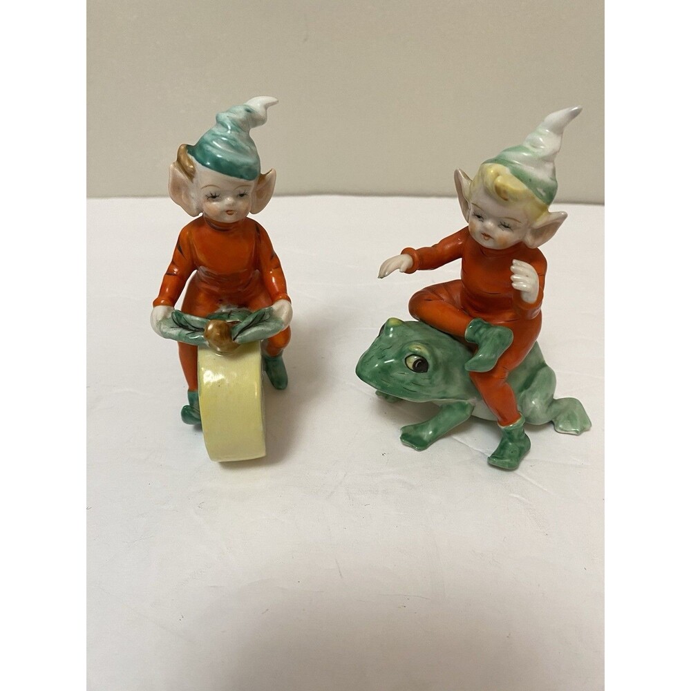 Vintage 2 RARE Lenwile Ardalt Japan Porcelain PIXIE ELVES Figurines